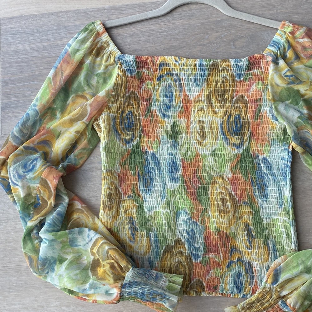 Anthropologie floral smocked rouen top